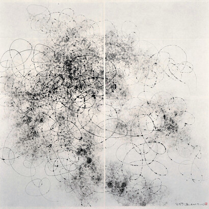 Wang Huangsheng, Moving Visions 140430, 2014, Ink on paper, 140 x 140 cm, Image courtesy the artist