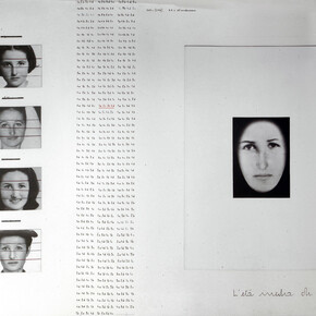 Vincenzo Agnetti, L'età media di A. (particolare),1973 – 1974. Riporto fotografico, 42 x 57 cm. Courtesy of Osart Gallery