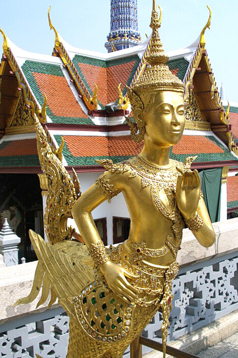 Kinnara, a mythological creature that is half bird and half man, at Wat Phra Kaew (Temple of the Emerald Buddha), Bangkok, Thailand