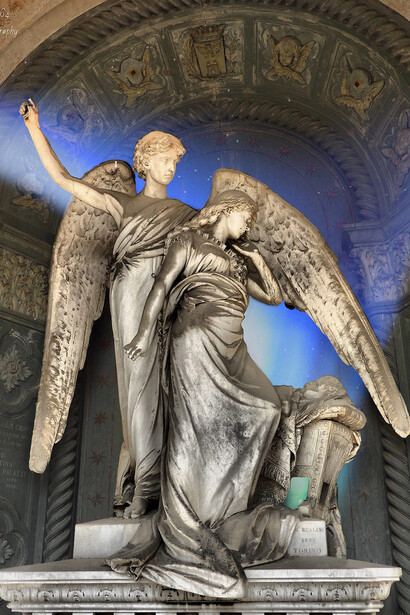 Statues of angels at the Monumental Cemetery of Turin