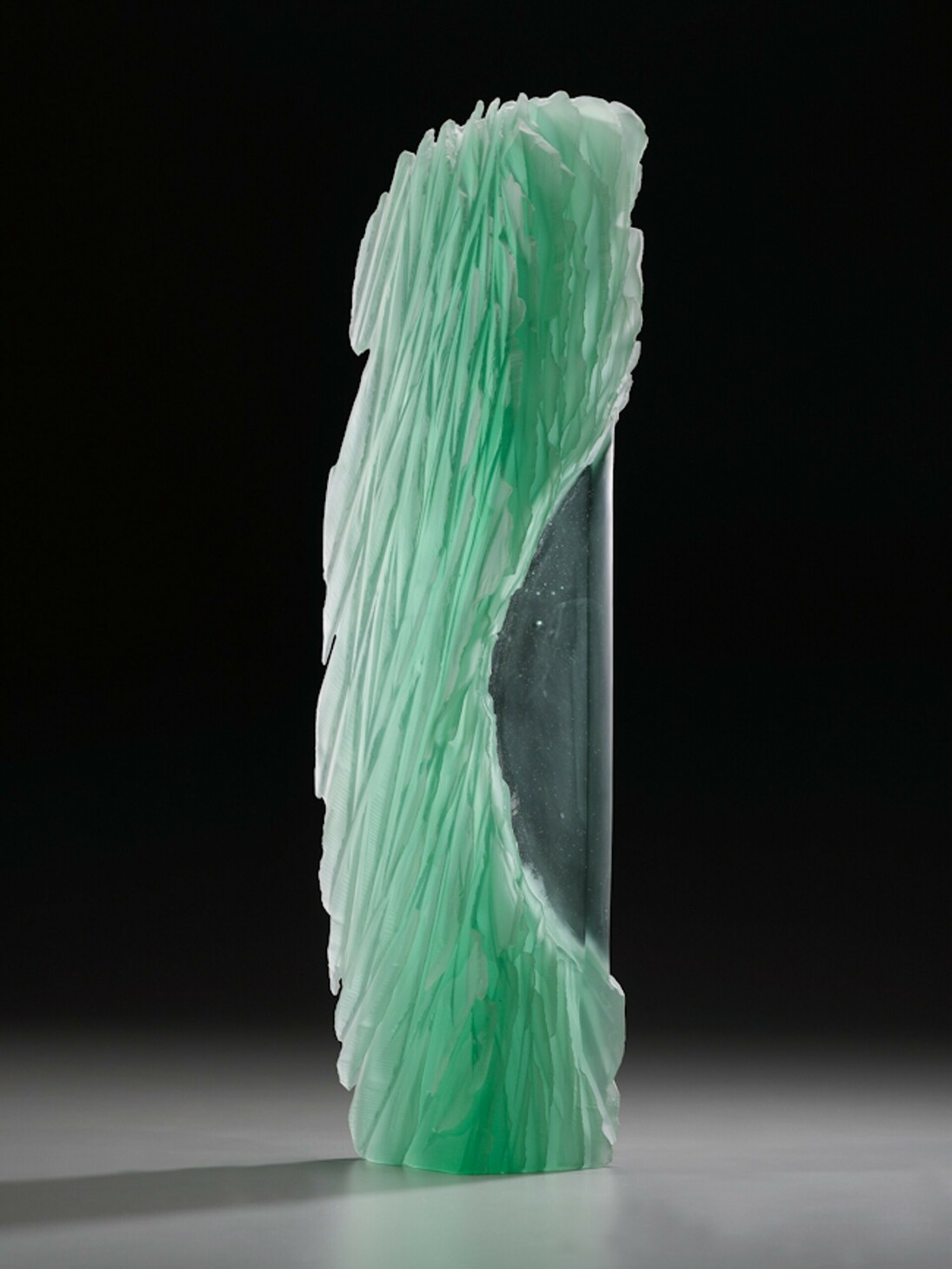 Alex Gabriel Bernstein, Green Window, 2015, carved glass, 22.50x6.50x4 inches