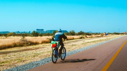 Man riding a bike in Bo-Karoo, South Africa