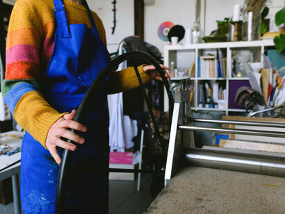 A printer's workshop, featuring vintage work tools