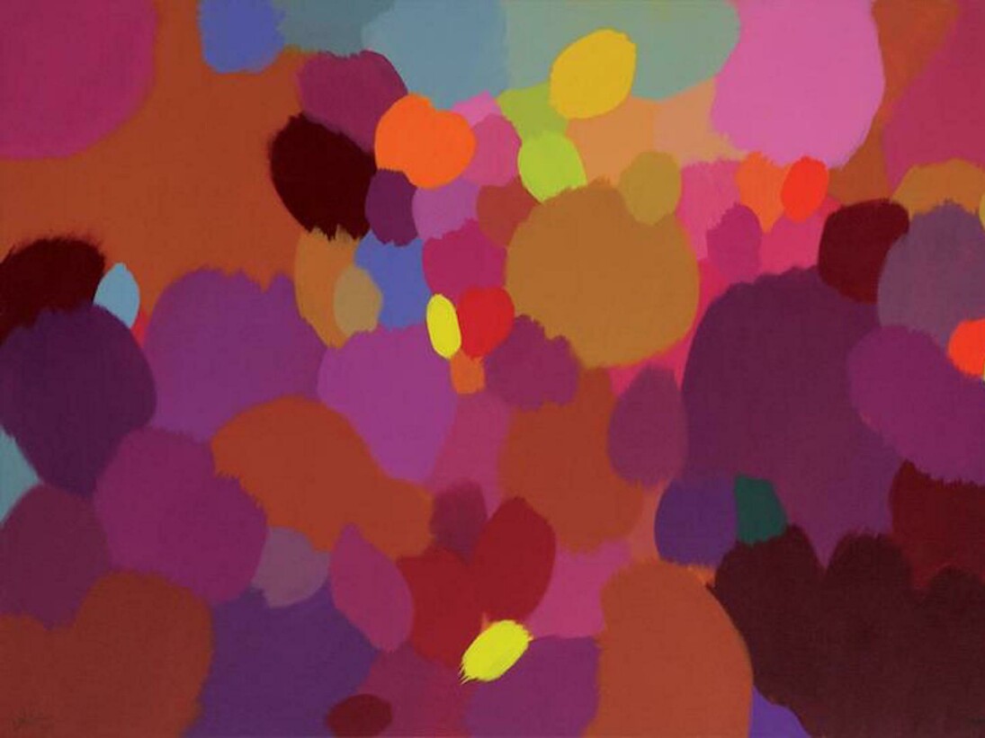 Samia Halaby, Takheel II, 2013, ccrylic on linen canvas, 122 x 167.5 cm. Courtesy of Ayyam Gallery Dubai