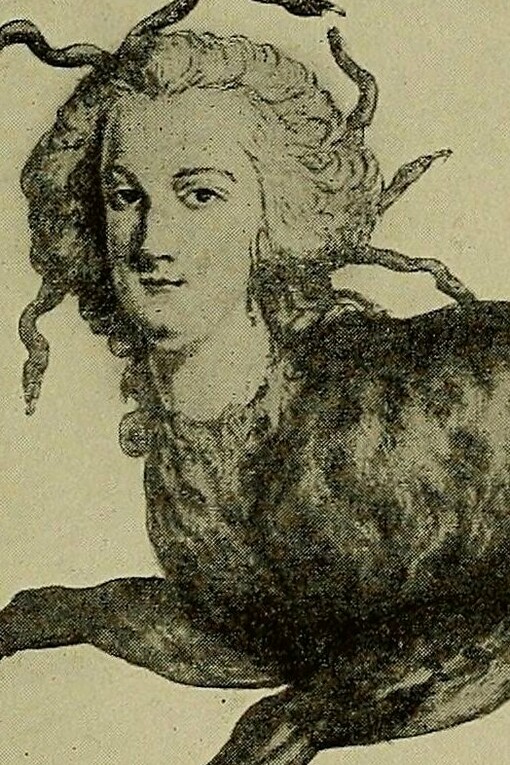 Caricatura de María Antonieta, 1790, reproducida en el libro "Simbología y sátira en la Revolución Francesa", 1912