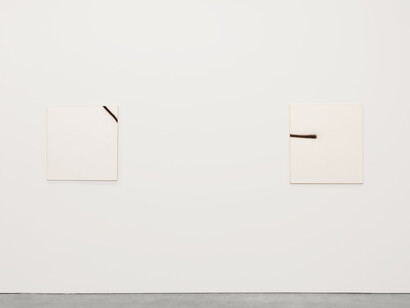 Installation View: Enigmas: Martin Barré, David Ostrowski, Julian Schnabel, Reena Spaulings, Based on a novel by Alison Gingeras, March 6 - April 25, 2015, Andrea Rosen Gallery, New York