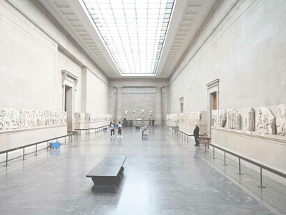 The hall at the British Museum where you can find most of the Parthenon Marbles statues