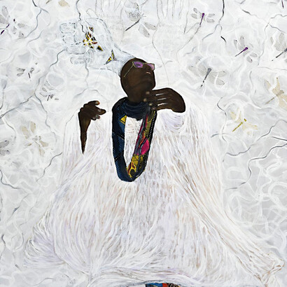 Yrneh Gabon, Garvey Speaks (detail), 2023. Acrylic and mixed media on paper, 84 x 48 in. Courtesy of the artist and Luis De Jesus Los Angeles