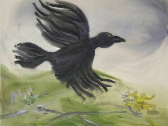 Sophie von Hellermann, As the Crow Flies, 2013, Pigment and acrylic emulsion on canvas, 63 x 79 1/4 inches (160 x 201 cm). Courtesy the artist and Greene Naftali, New York