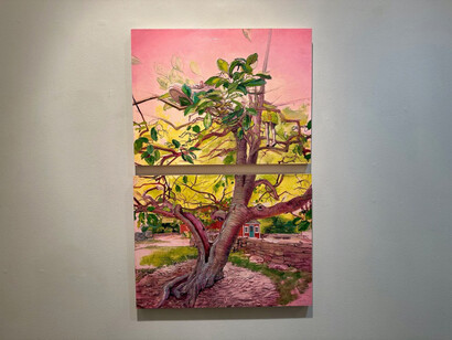 Melanie Vote, Climb, 2023. Oil on paper on wood, 25h x 16w in. Courtesy of Garvey | Simon