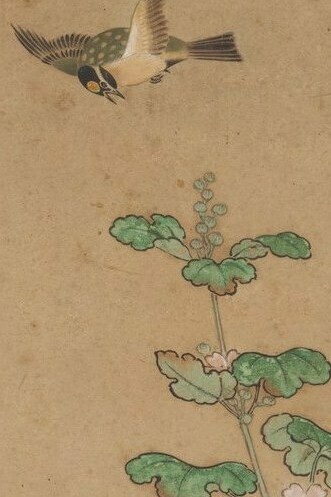 "Aves y pájaros", tinta sobre papel, tradicionalmente atribuido a Kano Motonobu, mediados del siglo XVI 