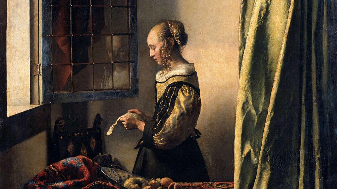 Johannes Vermeer, ​​Niña leyendo una carta en una ventana abierta (detalle), c. 1657-1659