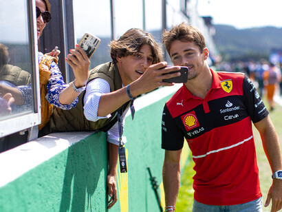 Charles Leclerc with fans, F1, Belgian GP, Sunday Aug 28, 2022, Day 4, Motorsport, Spa Francorchamps, photo by Kym Illman