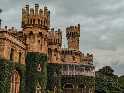 Bangalore Palace is a renowned historical landmark, known for its grand stone structure, ivy-covered walls, and multiple towers, India