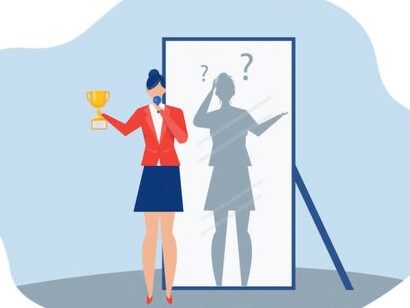 Imposter syndrome leaves a woman anxious, lacking self-confidence at work, and feeling like she's pretending to be someone else