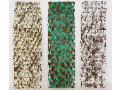 Daniel Dezeuze, 3 folded panels, painting on wood, 117 x 46 cm ( x in.), Courtesy Galerie Daniel Templon, Courtesy Galerie Daniel Templon