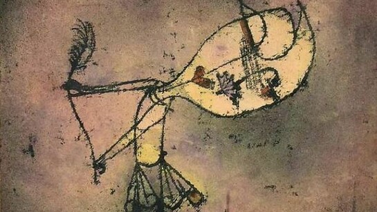 Paul Klee (1879-1940), Tanz des trauernden Kindes (Dance of the Grieving Child), 1922
oil transfer, watercolor and ink, partially sprayed, on paper, bordered with watercolor and pen and ink, laid down on cardboard 29.2 x 27.3 cm (11 ½ x 11 ¾ inches)