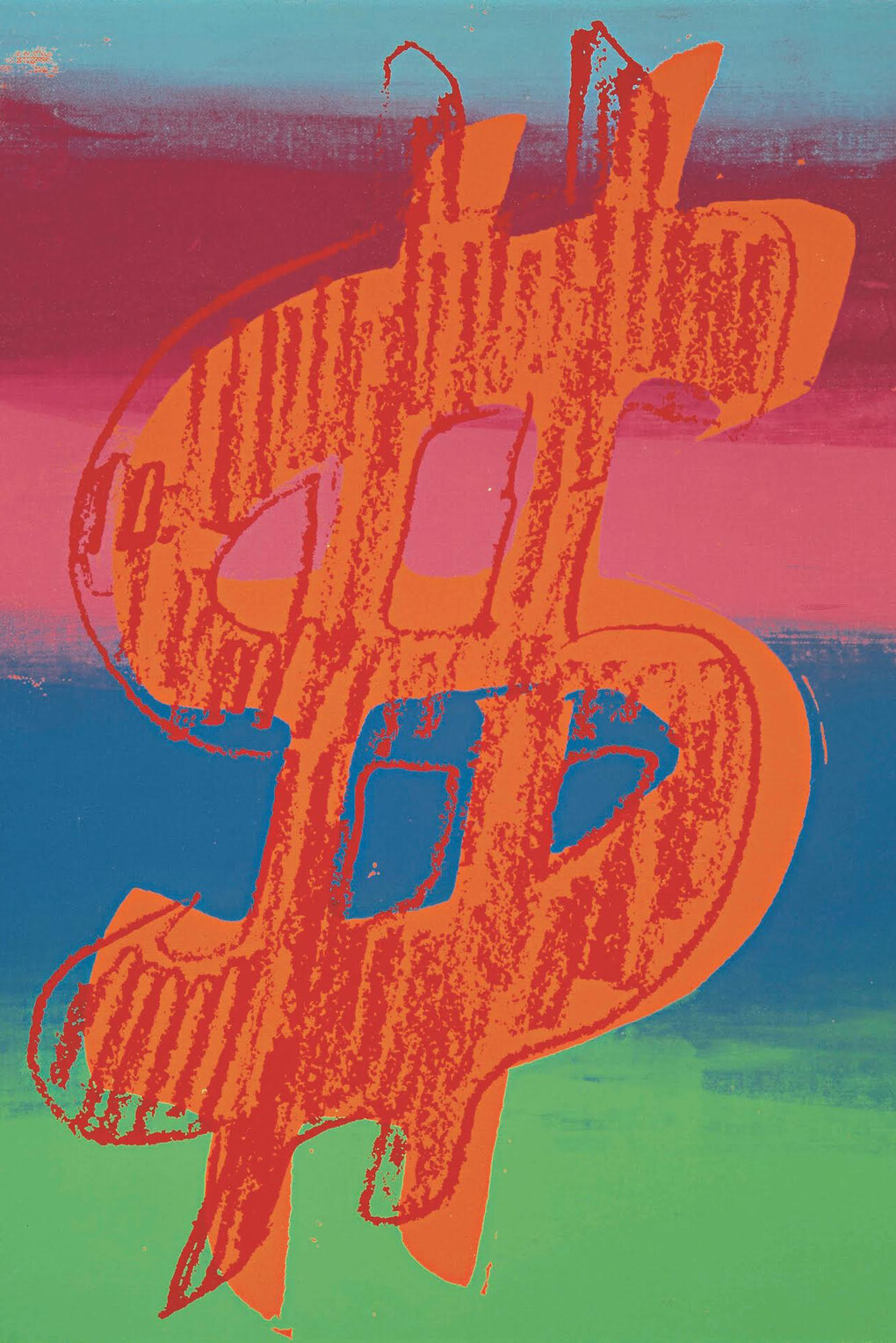 Andy Warhol, Dollar Sign, Acrylic and silkscreen on canvas, 1981, 20” x 15” © Courtesy of Omer Tiroche Gallery