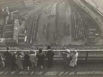 André Kertész (1894-1985), Paris from the Eiffel Tower, 1933, gelatin silver print, printed c. 1933, 6 1/2x8 1/2 inches, artist stamp with date stamped '20 APR 1933' and annotation in artist's hand on verso, stamped '20 APR 1933' with the artist's 'Photo - André Kertész - 32 bis, Rue du Cotentin, Paris-XV - Copyright By' stamp on verso. Courtesy of Bruce Silverstein Gallery