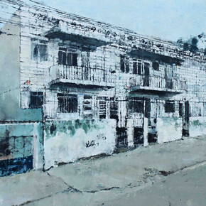 Philippe Cognée, Maison à Brazilia, 2013, Peinture à la cire sur toile, 153 x 225 cm / 60 1/4 x 88 5/8 in. Courtesy Galerie Daniel Templon, Paris & Brussels
