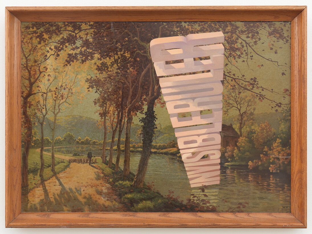 Wayne White, Invisible Ruler, 2014, Acrylic on offset lithograph, 22.5 x 31 inches