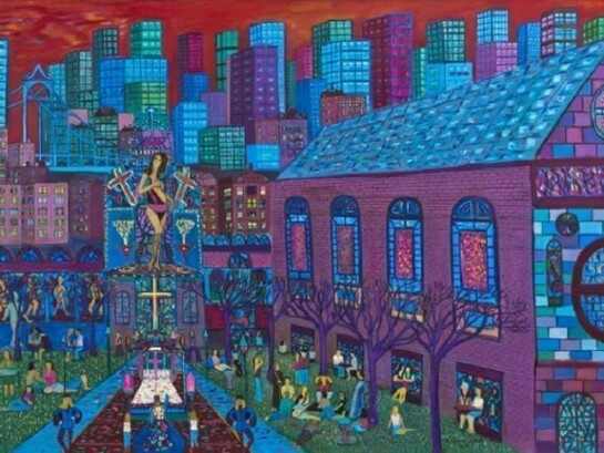 Ralph Fasanella, Love Goddess, 1964, 44 x 80 inches (111.8 x 203.2 cm), oil on canvas