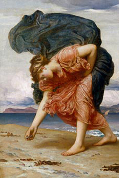 Frederic Leighton. Ragazze greche raccolgono sassolini vicino al mare, dettaglio
