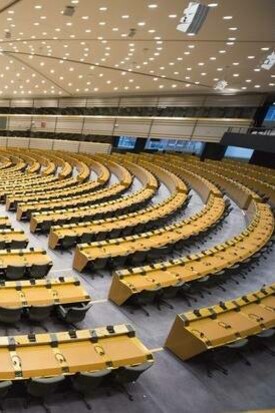 Interview view of EU parliament, Brussel, Belgium