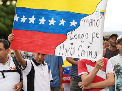 Manifestantes venezolanos anti-Maduro se expresaron en distintos lugares del mundo y reafirmaron su apoyo a Marina Corina Machado. Lado colombiano del puente Simón Bolívar, julio de 2024