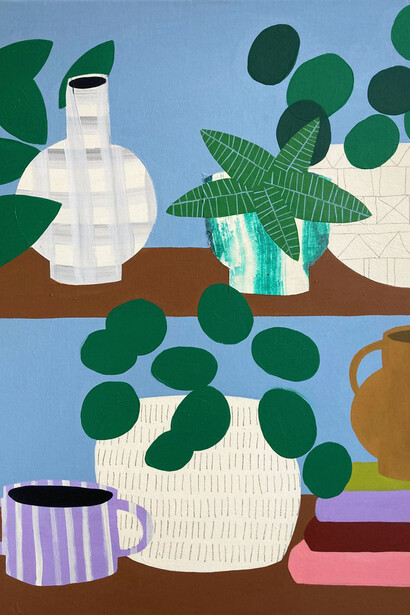 HelloMarine, Small Blue Shelf. Acrylic on canvas, 13.8” x 17.7”. Courtesy of Legion Projects