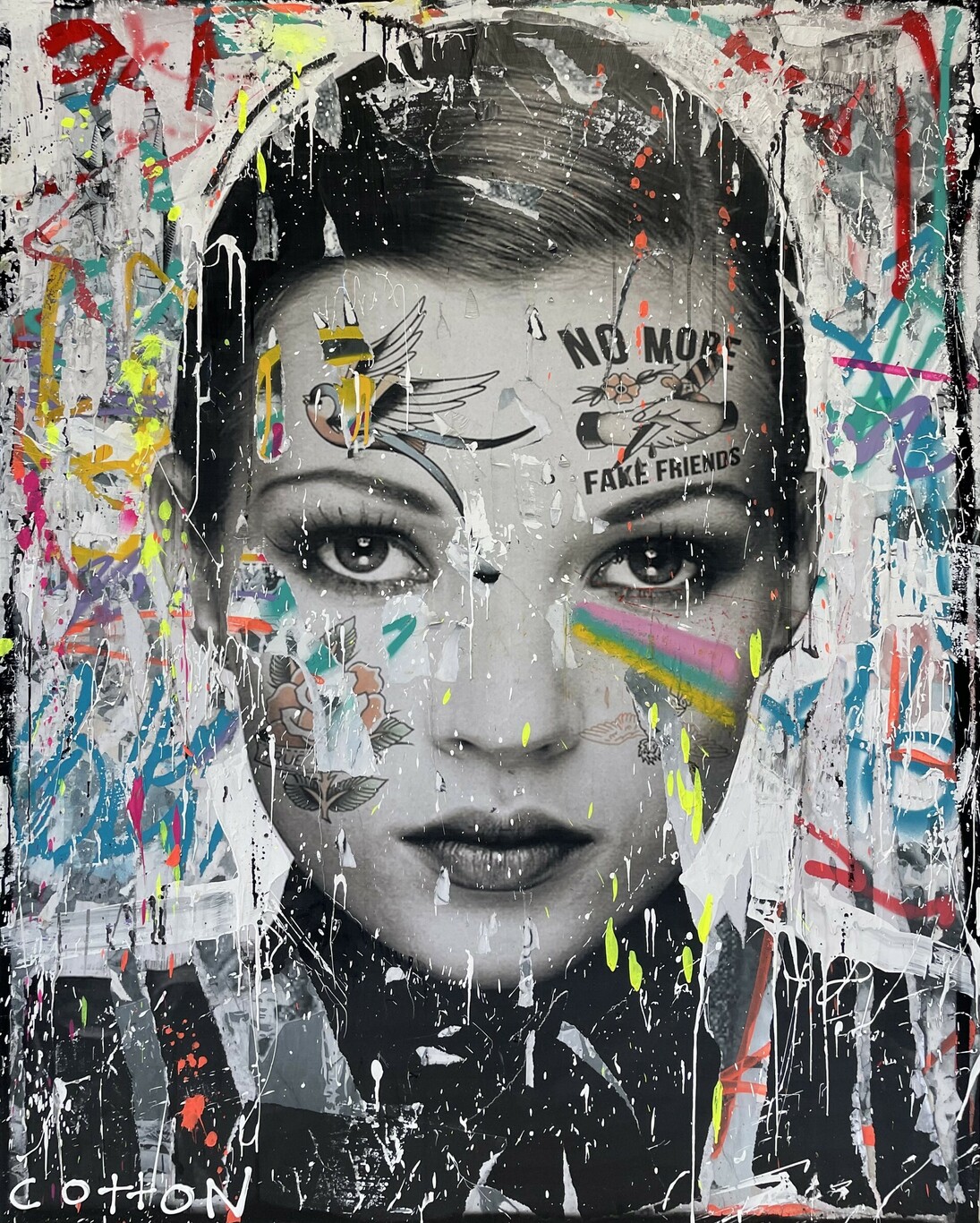 Andrew Cotton, Kate Moss (Fake friends), mixed media on canvas, 60x48x3 in