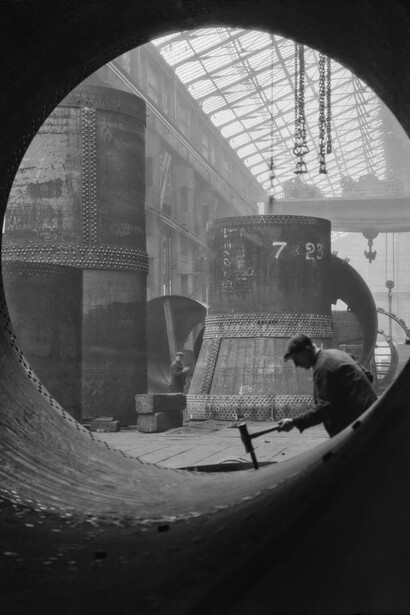 Rotary Kilns Under Construction in the Boiler Shop, Vickers Armstrong Steel Foundry, Tyneside. 1928, England. Modern Digital Print. © E.O. Hoppé Estate Collection/Curatorial Assistance