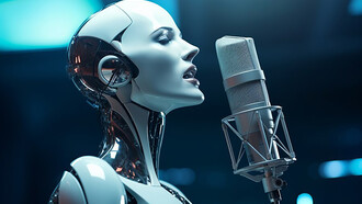 A view of a futuristic music robot performing dubbing, showcasing AI's role in entertainment and the rise of AI voice actors