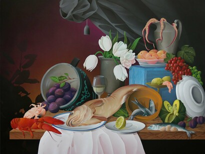 Casey Gray, Lucky Catch with Peaches Plums (detail), 2024. Courtesy of the artists and Hashimoto Contemporary