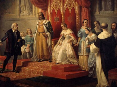 Cristobal Colón en la corte de los Reyes Católicos.