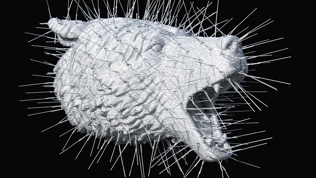 David Mach, Bear Head, 2012, Cintres, édition de 4, 75 x 77 x 61 cm © Courtesy Opera Gallery