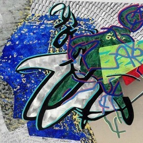 Zigi Ben-Haim, Locked Look, 2013, Alkyd, canvas, and paper on aluminum, 35.5 x 48 x 2.25 in / 90.17 x 121.92 x 5.72 cm