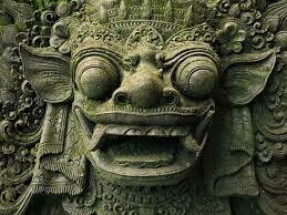Barong lion guards face. The religion of the Mursi people is categorized as Animism