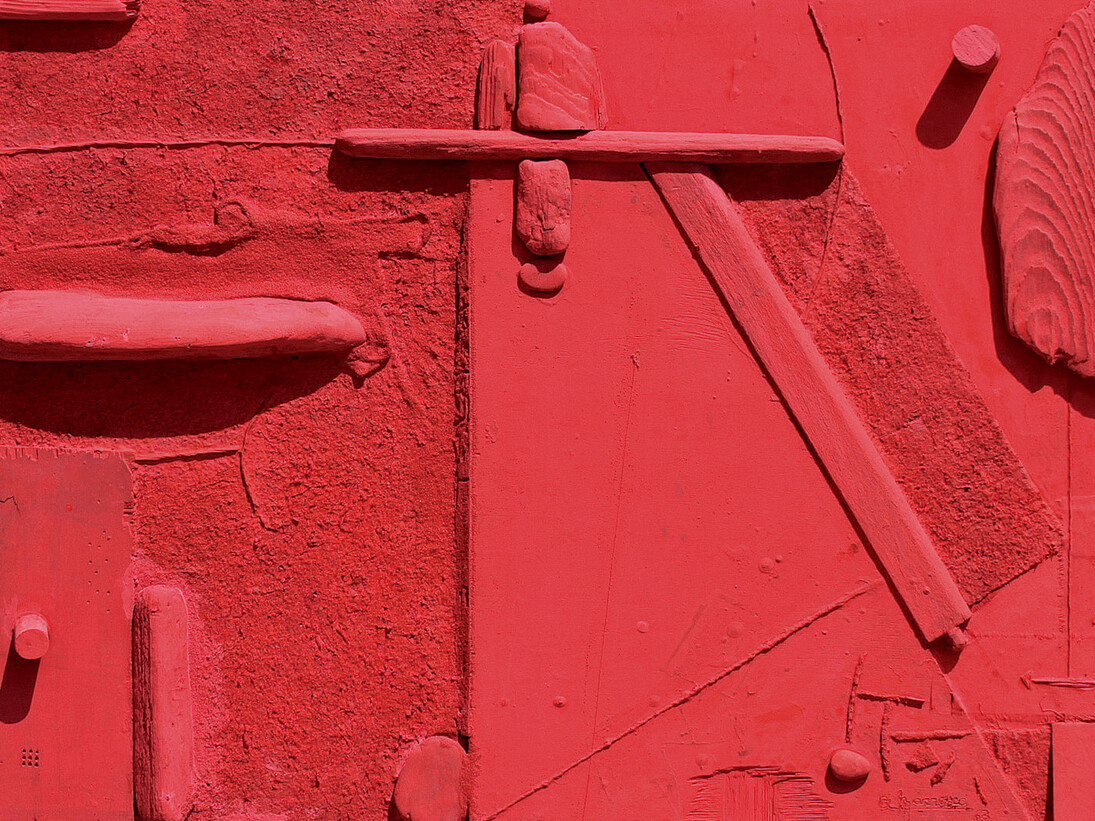 Armando Marrocco, Rosso mediterraneo, 1963. Polimaterico su tavola, 50x70 cm. Courtesy of Museo delle Arti di Catanzaro