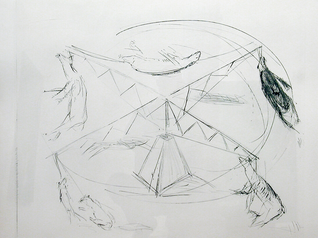 Large Carousel, 1988, Drypoint printed in black, 85,7
x 100,3 cm, Courtesy Sperone Westwater, New York
© Bruce Nauman / ADAGP, Paris 2015