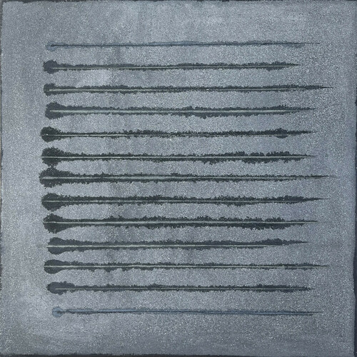 Laura Manuel, Blue-Gray lcicles, Acrylic and Sand on Canvas 24 x 24"