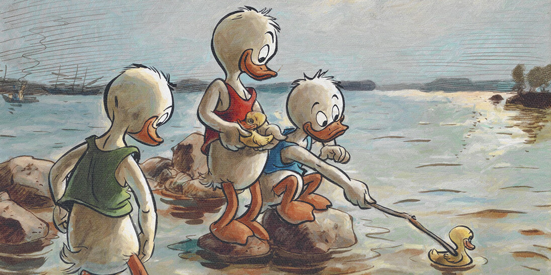 Albert Eiderfelt: Ducklings Playing on the Shore. National Gallery of Duckburg. Photo: National Gallery of Duckburg