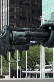 Nonviolence sculpture by Carl Fredrik Reuterswärd, in Malmö