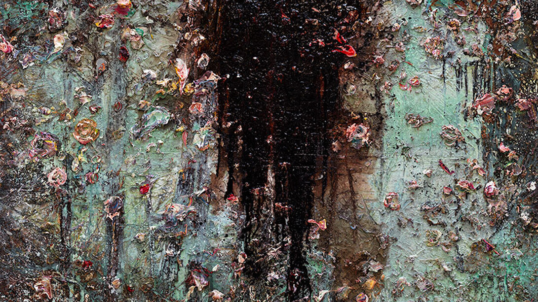 Anselm Kiefer, Aurora, 2015–17, Oil, emulsion, acrylic, shellac, and sediment of an electrolysis on canvas, 110 1/4 × 149 5/8 × 3 5/8 inches (280 × 380 × 9 cm) © Anselm Kiefer. Photo by Georges Poncet