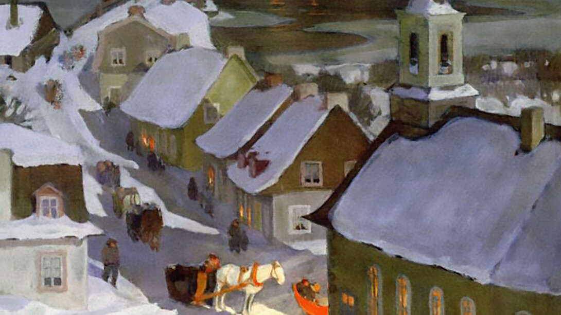 Midnight Mass by Clarence Gagnon,1933, style; impressionism