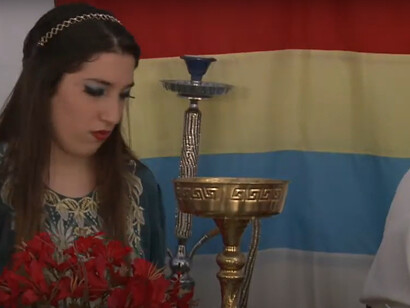 A woman dressed in traditional Lebanese clothes during a celebration of Lebanese culture in Buenos Aires
