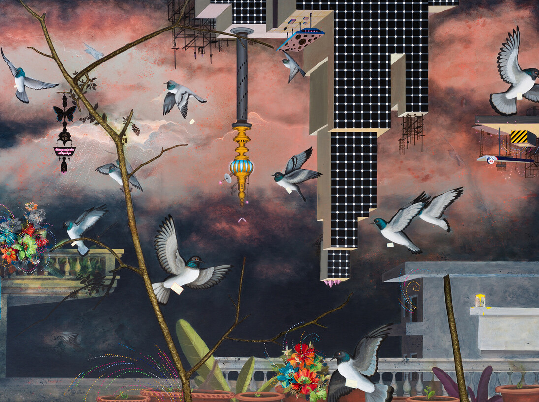 Jagannth Panda, Soft Envoys, 2012, acrylic, fabric and glue on canvas, 168 x 228 cm, © Halcyon Gallery
