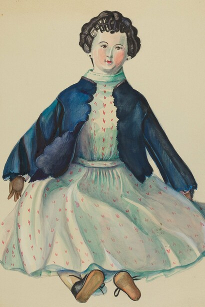 "Muñeca de moda", acuarela y grafito sobre papel, Mina Lowry, 1936