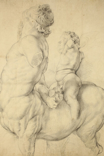 Peter Paul Rubens (Siegen 1577 – 1640 Antwerpen), Kentaur von Cupido gezähmt, 1602 / 1608, Schwarze Kreide, Graphische Sammlung, Wallraf-Richartz-Museum
