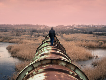 Oil pipelines so large, a person can walk on them